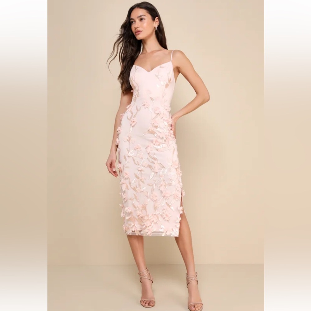 Lulu's Adoration Blush Pink 3D Floral Embroidered Midi Dress